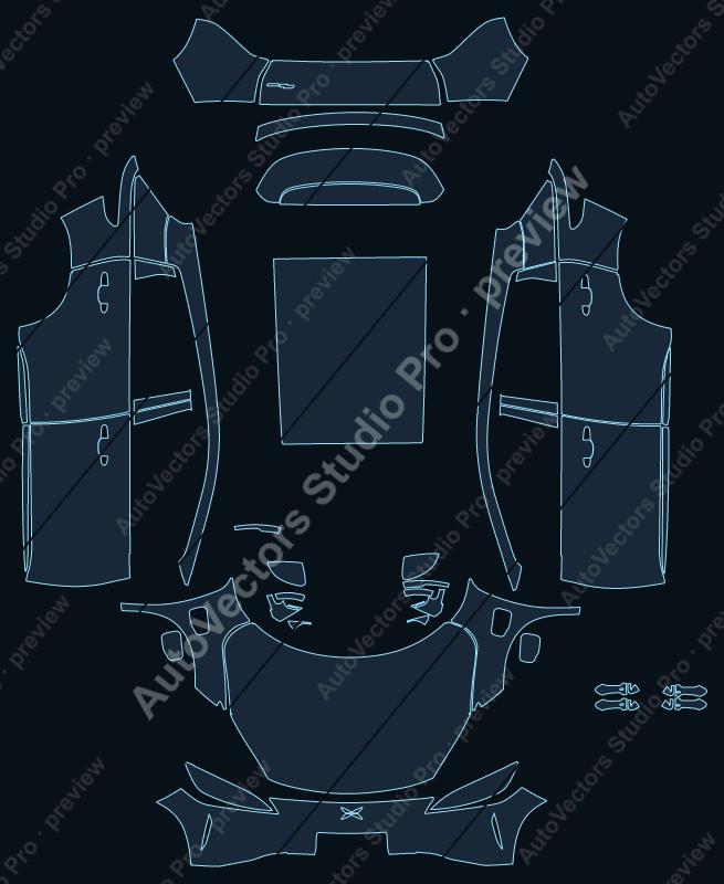 XPeng G3 2020 precut PPF pattern – watermarked preview from the cutting software