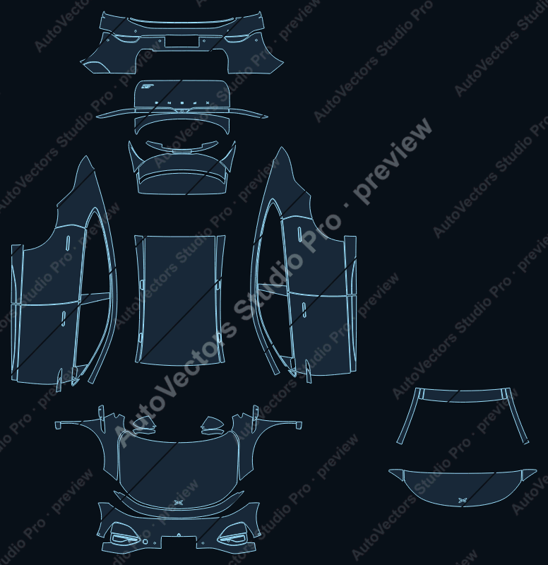 XPeng G6 EU 2025 precut PPF pattern – watermarked preview from the cutting software
