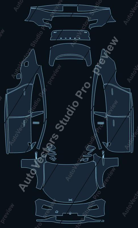 XPeng P7 2020 precut PPF pattern – watermarked preview from the cutting software
