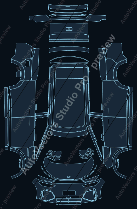 XPeng X9 2026 precut PPF pattern – watermarked preview from the cutting software