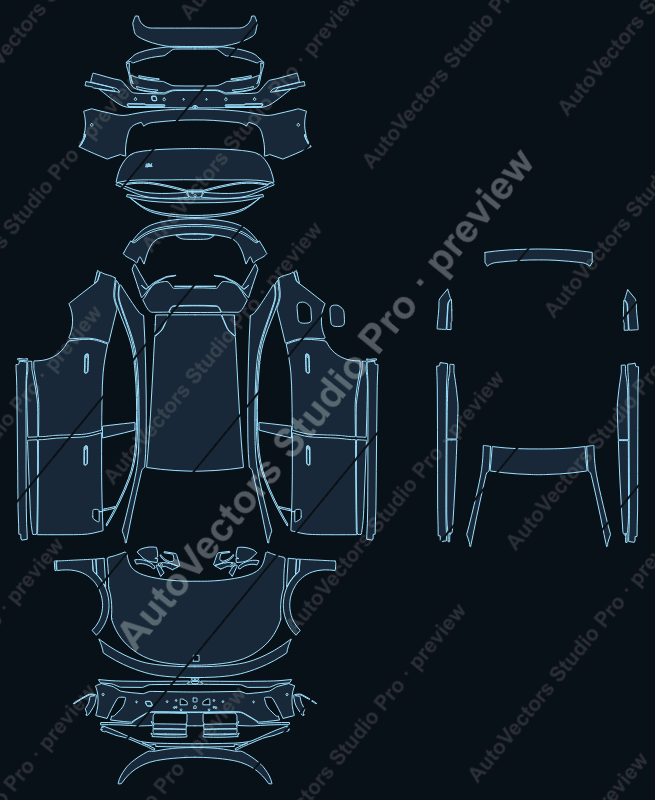 Zeekr 7GT EU 2026 precut PPF pattern – watermarked preview from the cutting software