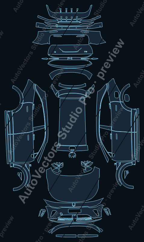 Zeekr 7X Base 2025 precut PPF pattern – watermarked preview from the cutting software
